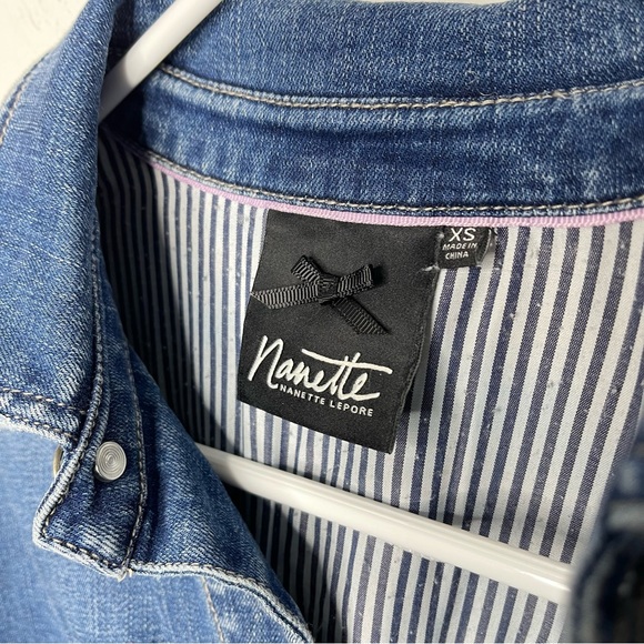 Nanette Lapore Denim Jean Long Sleeved Romper Size XS Cut Off Style Shorts - Picture 6 of 6